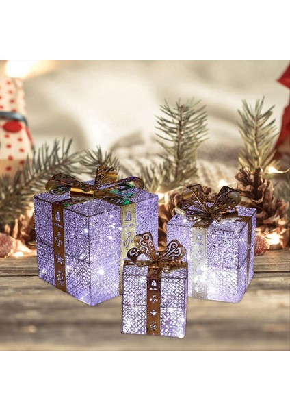 Noel Dekorasyon Kutusu Üç Parçalı Set Kazık Süsleri Demir Kutusu Aydınlık Christma Malzemeleri Sahne Düzeni C (Yurt Dışından) fiyatları