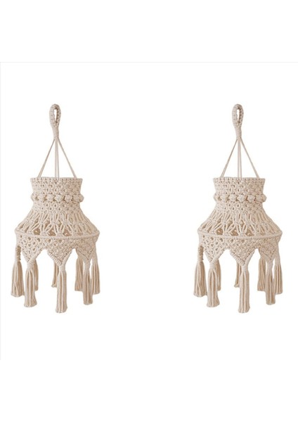 2x Macrame Lamba Gölgesi Boho Asma Kolye Işık Kapağı Yatak Odası Oturma Odası Kreş Yurt Ev Dekor (Yurt Dışından)