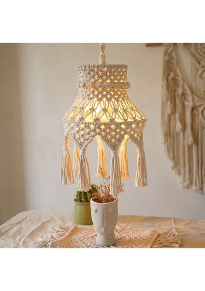 2x Macrame Lamba Gölgesi Boho Asma Kolye Işık Kapağı Yatak Odası Oturma Odası Kreş Yurt Ev Dekor (Yurt Dışından) fiyatları