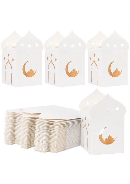 50PCS Eid Mübarek Şeker Kutuları Hollow Star Moon Kurabiye Ambalaj Kutusu Ramazan Islam Müslüman Dekorasyon Malzemeleri (Yurt Dışından) indirimleri