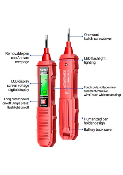 Aneng VD807 Dijital Voltaj Dedektörü Test Cihazı AC12-300V Voltaj Test Cirsi Devre Ncv Sensör Tel Elektrikçi Aracı (Kırmızı) (Yurt Dışından) modelleri