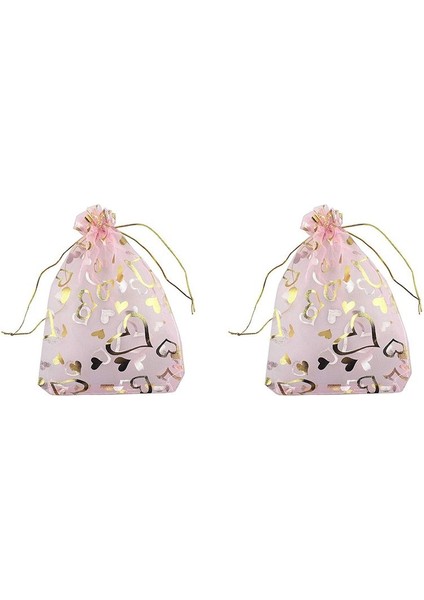 200 Adet 9X12CM Kalp Baskılı Pembe Organza Çantaları Mücevher Torbaları (Yurt Dışından)
