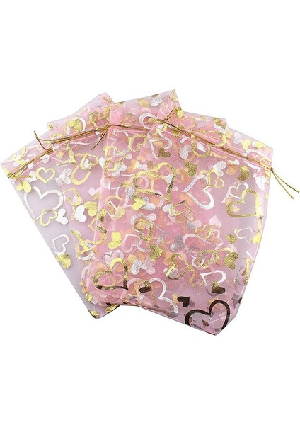 200 Adet 9X12CM Kalp Baskılı Pembe Organza Çantaları Mücevher Torbaları (Yurt Dışından) modelleri
