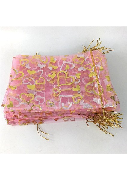 200 Adet 9X12CM Kalp Baskılı Pembe Organza Çantaları Mücevher Torbaları (Yurt Dışından) fırsatları