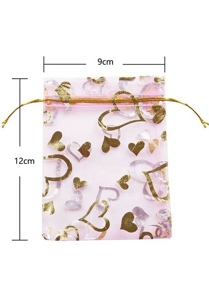 200 Adet 9X12CM Kalp Baskılı Pembe Organza Çantaları Mücevher Torbaları (Yurt Dışından) indirimleri