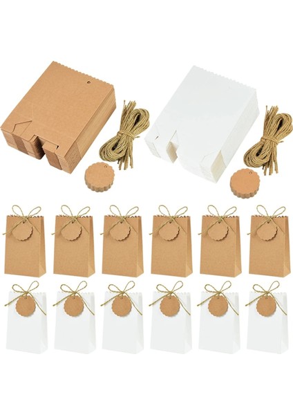 50PCS Kraft Paper Kutusu Şerit Etiketleri ile Kurabiye Şeker Ambalaj Çantası Düğün Doğum Günü Partisi Dekor Malzemeleri Kahverengi (Yurt Dışından) fırsatları
