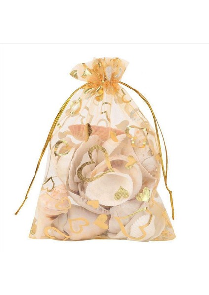 300PCS 9X12CM Şeffaf Çizme Kalp Organze Mücevher Torbaları Düğün Partisi Noel Iyilik Çantaları (Altın) (Yurt Dışından) fiyatları