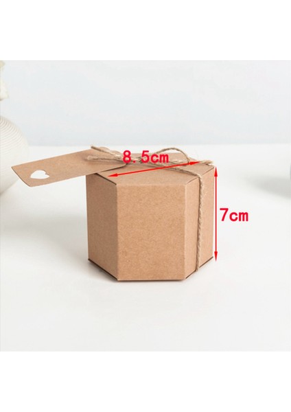 150PCS Kraft Kağıt Şeker Kutusu Altıgen Karton Şeker Kutusu Kutusu Sicim ve Etiket Düğün Malzemeleri ile (Yurt Dışından) fırsatları