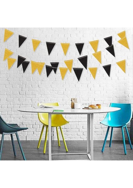 Orta Doğu Festivali Doğum Günü Mezuniyet Partisi Siyah Altın Üçgen Bayrak Partisi Arka Plan Banner Dekorasyonu (Yurt Dışından) fiyatları