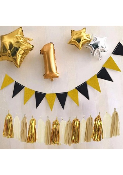 Orta Doğu Festivali Doğum Günü Mezuniyet Partisi Siyah Altın Üçgen Bayrak Partisi Arka Plan Banner Dekorasyonu (Yurt Dışından) indirimleri