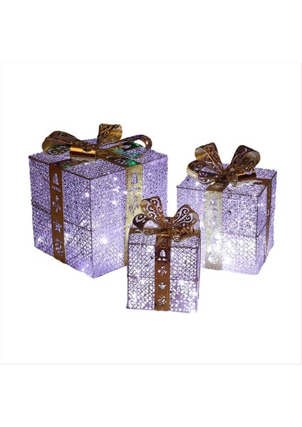 Noel Dekorasyon Kutusu Üç Parçalı Set Kazık Süsleri Demir Kutusu Aydınlık Christma Malzemeleri Sahne Düzeni B (Yurt Dışından)