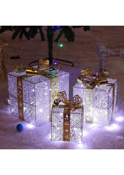 Noel Dekorasyon Kutusu Üç Parçalı Set Kazık Süsleri Demir Kutusu Aydınlık Christma Malzemeleri Sahne Düzeni B (Yurt Dışından) fırsatları