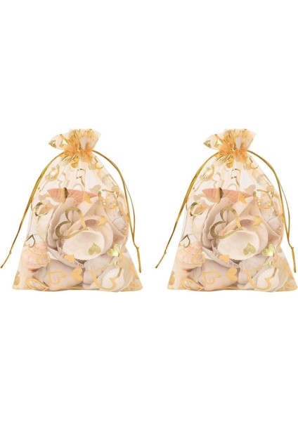 200PCS 9X12CM Sheer Drawstring Kalp Organze Takı Torbaları Düğün Partisi Noel Favor Çantaları (Altın) (Yurt Dışından)
