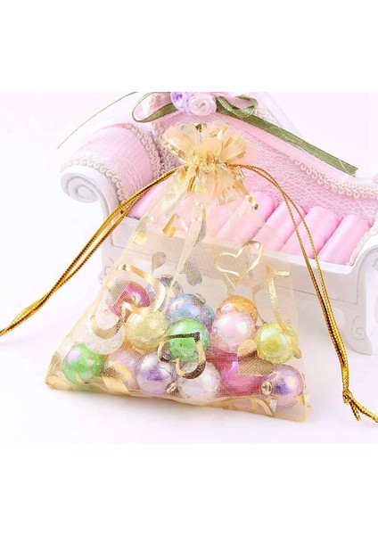 200PCS 9X12CM Sheer Drawstring Kalp Organze Takı Torbaları Düğün Partisi Noel Favor Çantaları (Altın) (Yurt Dışından) indirimleri