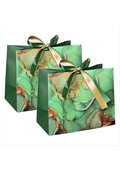 2pcs Bow Kurdele ile Kağıt Çantaları Doğum Günü Düğün Noel Parti Alışveriş Kulpları ile Çanta Torbaları (Yurt Dışından)