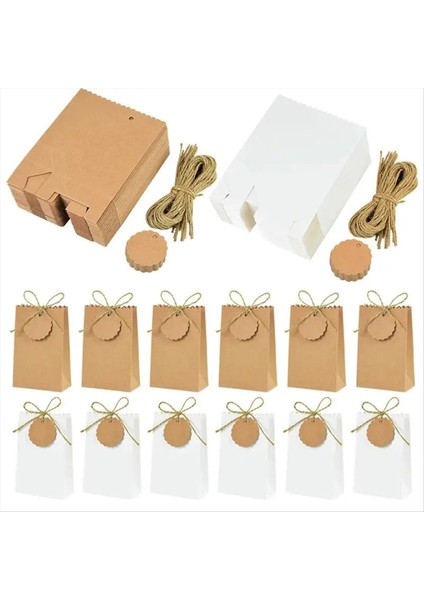 50SET Kraft Kağıt Kutusu Halat Retro Şeker Kurabiye Çantası Düğün Doğum Günü Partisi Noel Ambalajı (Yurt Dışından)