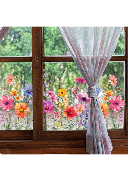 Renkli Çiçek Buket Pencere Çıkartmaları Ilkbahar ve Yaz Dekorasyon Penceresi Dekorasyonu Ev ve Ofis Dekorasyonu (Yurt Dışından) modelleri