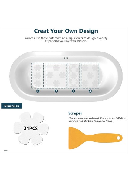 Kaymaz Küvet Çıkartmaları 24 Adet Kayma Anti Duş Kavrama Çıkartmaları Küvet Için Kazıyıcı ile Yapışkan Çıkartmalar Banyo Zemin (Yurt Dışından) indirimleri
