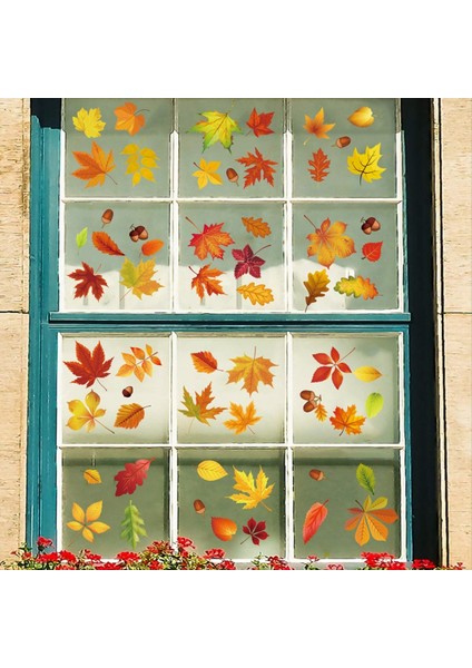 Şükran Penceresi Çıkartma Çift Taraflı Sonbahar Penceresi Güz Hasat Için Çıkartmalar Dövüş Diy Festivali Ev Partisi Dekorasyonu (Yurt Dışından) fırsatları