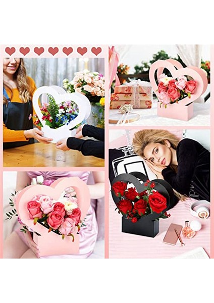 30 Adet Düzenleme Için Çiçek Kutusu Kraft Kağıt Çiçek Kutusu Buket Çiçek Çantaları Siyah Beyaz Pembe (Kalp) (Yurt Dışından) fırsatları