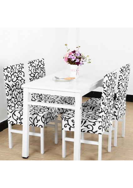 Esnek Yemek Sandalye Kısa Sandalye Kapakları Yıkanabilir Koruyucu Koltuk Slipcover Düğün Partisi Restoran Ziyafet Ev Dekoru (Beyaz + Siyah) (Yurt Dışından) indirimleri