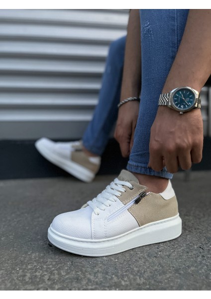 JY155 Warrior Bağcıklı ve Fermuarlı Cilt Süet Erkek Günlük Sneaker Ayakkabı Csbt - Beyaz/krem modelleri