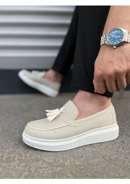 JY154 Blaze Bağcıksız Püsküllü Keten Erkek Günlük Spor Klasik Ayakkabı Kbt - Beyaz modelleri