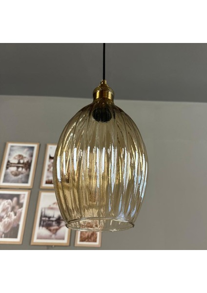 Yolza Cam Bal Rengi Tekli Avize Lale Başlık Retro Sarkıt Lamba Salon Aydınlatma fiyatları