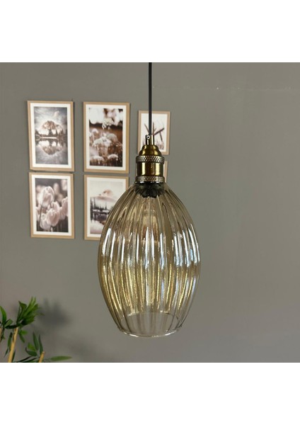 Yolza Cam Bal Rengi Tekli Avize Lale Başlık Retro Sarkıt Lamba Salon Aydınlatma fırsatları