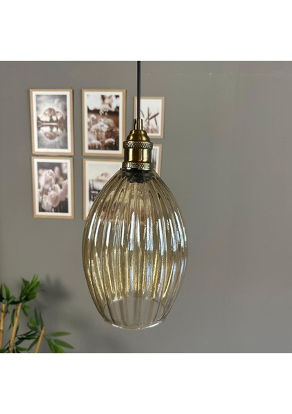 Yolza Cam Bal Rengi Tekli Avize Lale Başlık Retro Sarkıt Lamba Salon Aydınlatma indirimleri