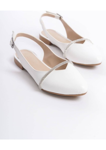 Allıson Tokalı Ortopedik Rahat Taban Taş Detaylı Kadın Babet Ayakkabı Ckt - Beyaz fırsatları