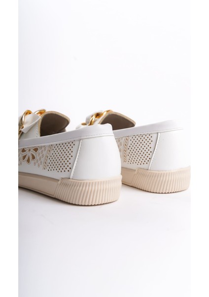 Lydıa Bağcıksız Ortopedik Rahat Taban Çiçek Desenli Kadın Babet Ayakkabı Ckt - Beyaz indirimleri