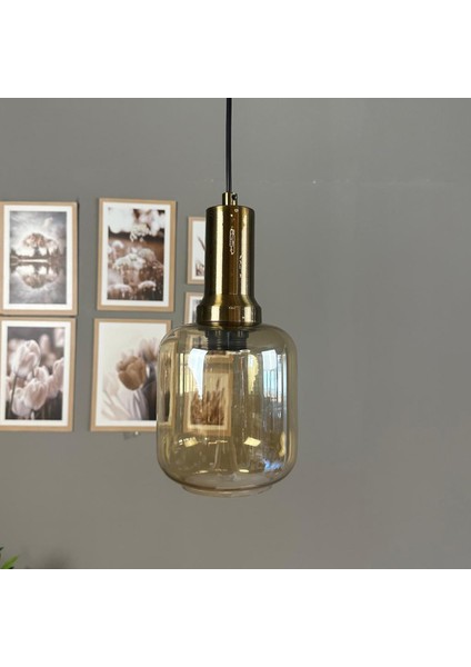 Diona Cam Bal Rengi Tekli Avize Eskitme Fener Başlık Retro Sarkıt Lamba Salon Aydınlatma