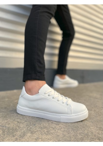 JY122 Mode Bağcıklı Cilt Erkek Günlük Sneaker Ayakkabı Cbt - Beyaz