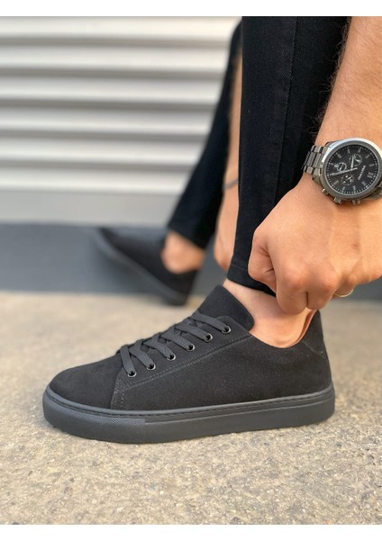 JY122 Mode Bağcıklı Süet Erkek Günlük Sneaker Ayakkabı Sst - Siyah modelleri