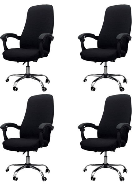 4x Ofis Sandalye Kapağı Elastik Siyam Ofis Sandalyesi Kapak Döner Sandalye Bilgisayar Koltuk Koruyucu Kapak (Siyah) (Yurt Dışından)