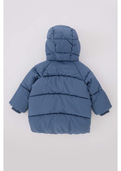 Erkek Bebek Kapüşonlu Polar Astarlı Şişme Mont