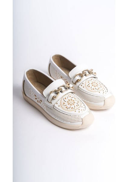 Layla Bağcıksız Ortopedik Rahat Taban Çiçek Desenli Kadın Babet Ayakkabı Ckt - Beyaz fırsatları