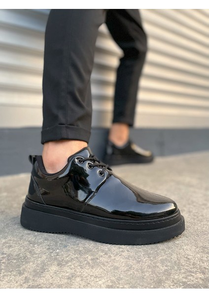 JY03 Luxor Bağcıklı Rugan Erkek Günlük Spor Klasik Ayakkabı Rst - Siyah