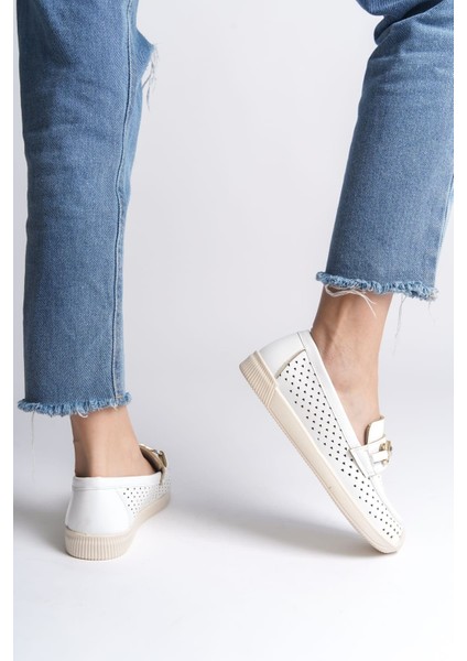 Lıly Bağcıksız Ortopedik Rahat Taban Kalp Desenli Kadın Babet Ayakkabı Ckt - Beyaz modelleri