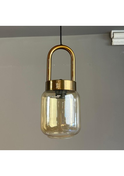 Diona Cam Bal Rengi Tekli Avize Eskitme Kilit Kafa Başlık Retro Sarkıt Lamba Salon Aydınlatma