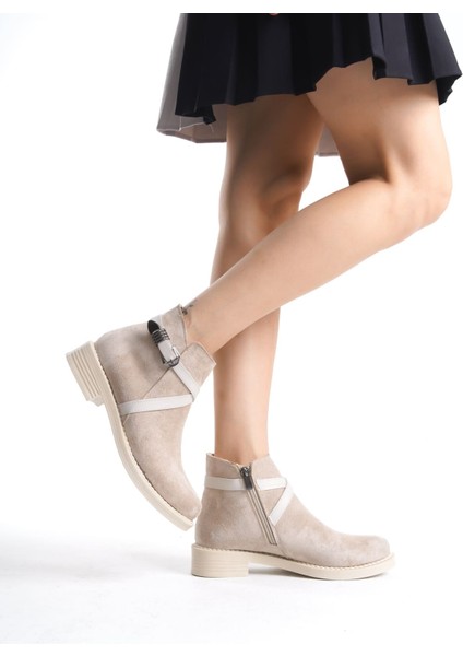 Almıla Fermuarlı Lastikli Ortopedik Taban Topuklu Süet Kadın Bot Stt - Ten fiyatları