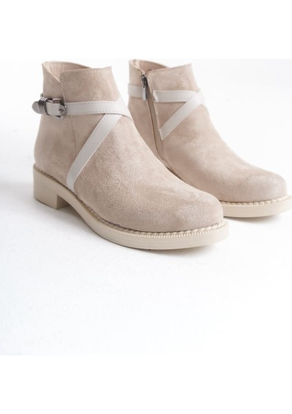 Almıla Fermuarlı Lastikli Ortopedik Taban Topuklu Süet Kadın Bot Stt - Ten fırsatları