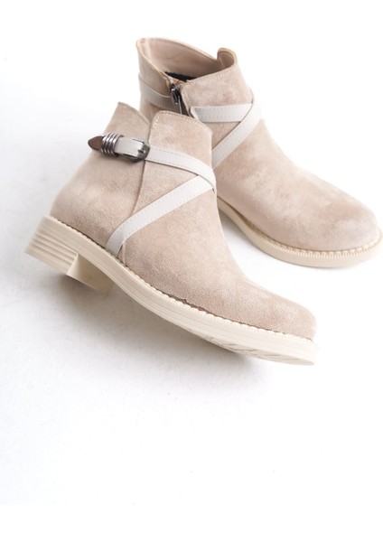 Almıla Fermuarlı Lastikli Ortopedik Taban Topuklu Süet Kadın Bot Stt - Ten indirimleri