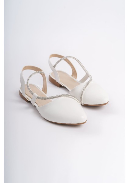 Hannah Lastikli Ortopedik Rahat Taban Taş Detaylı Kadın Babet Ayakkabı Ckt - Beyaz fırsatları