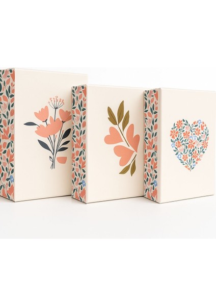 Çiçek Desenli 3'lü Matruşka Hediye Kutu Seti