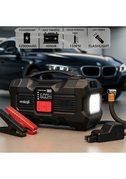 Mio 20 Pro 4000A 32000mAh Hava Pompası + Akü Takviye Cihazı + Powerbank