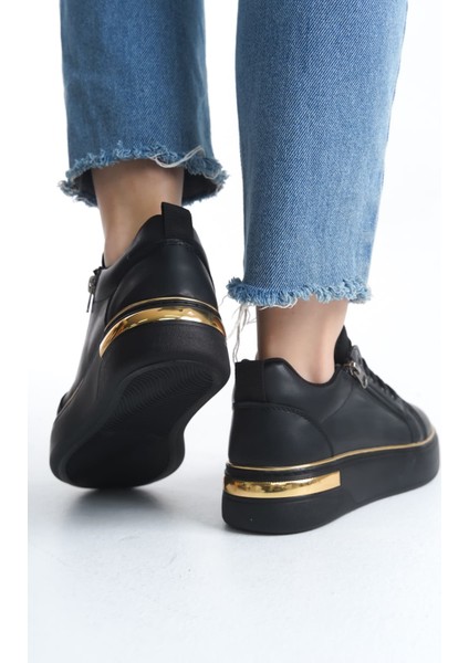Dına Bağcıklı Fermuarlı Ortopedik Taban Kadın Sneaker Spor Ayakkabı Cst - Siyah/altın modelleri