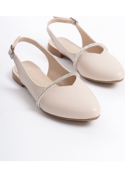 Allıson Tokalı Ortopedik Rahat Taban Taş Detaylı Kadın Babet Ayakkabı Ckt - Krem fırsatları