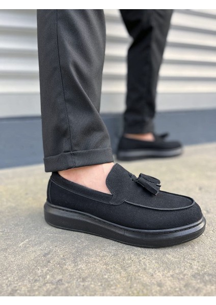 JY154 Blaze Bağcıksız Püsküllü Süet Erkek Günlük Spor Klasik Ayakkabı Sst - Siyah
